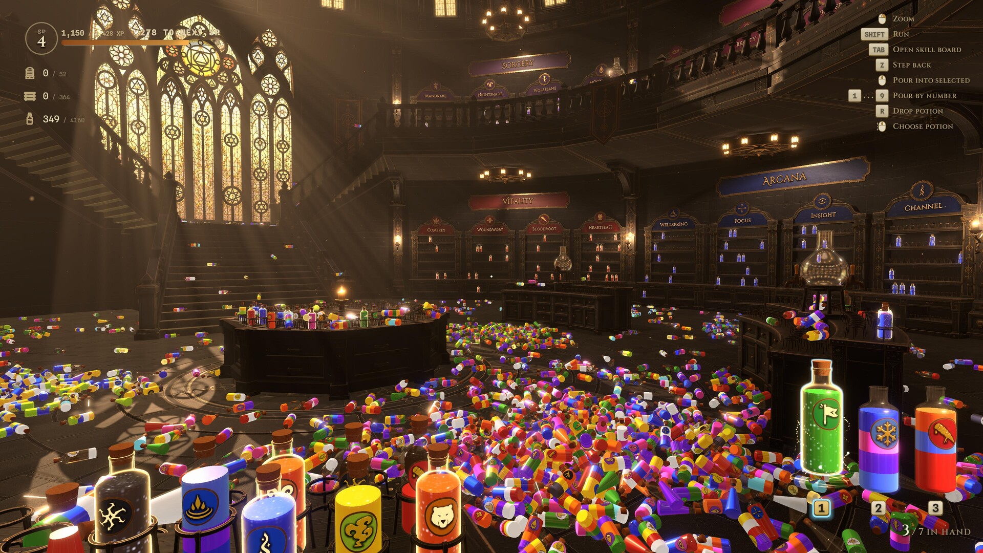 Official A Place for Every Potion screenshot showing the disordered apothecary and potion bottles
