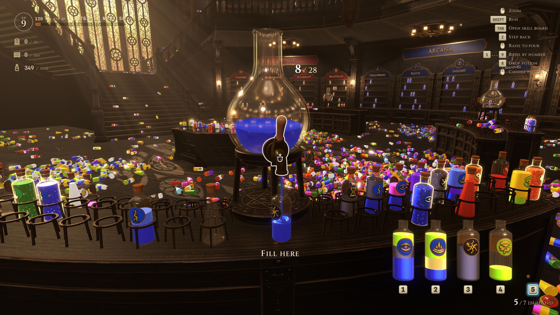 Official A Place for Every Potion screenshot showing liquids being poured between potion bottles