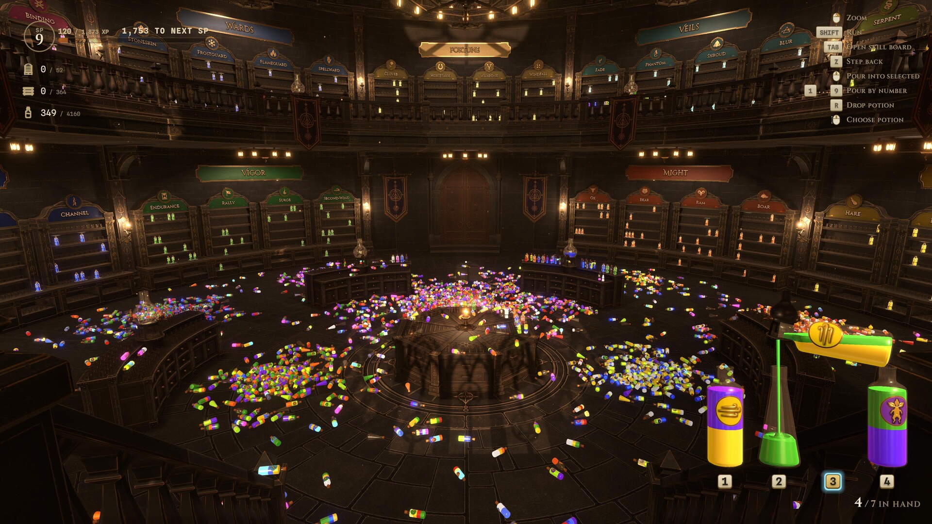 Official A Place for Every Potion screenshot showing organized shelves and the two-floor laboratory