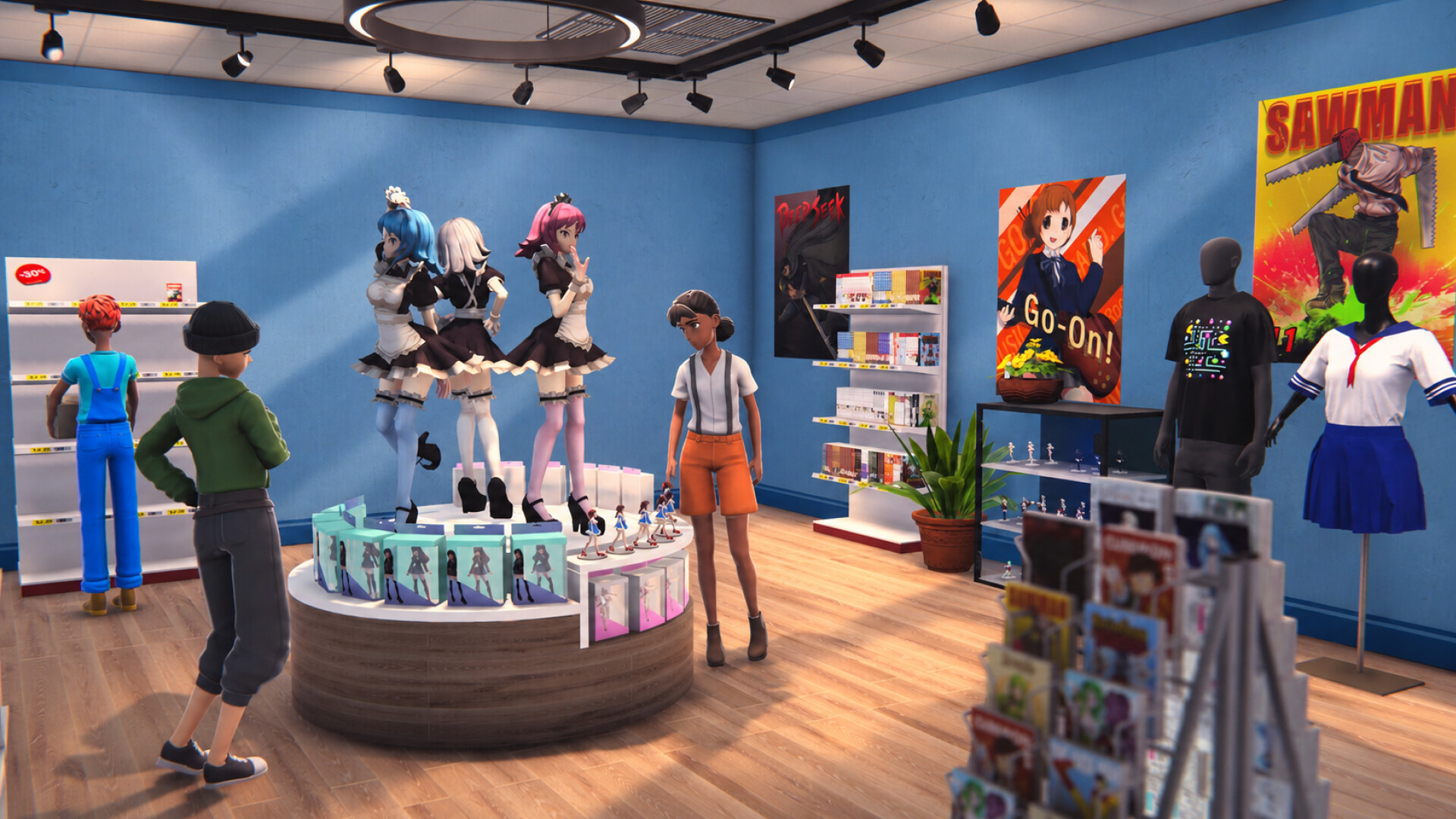 Official Anime Shop Simulator screenshot showing cooperative store work and customer flow