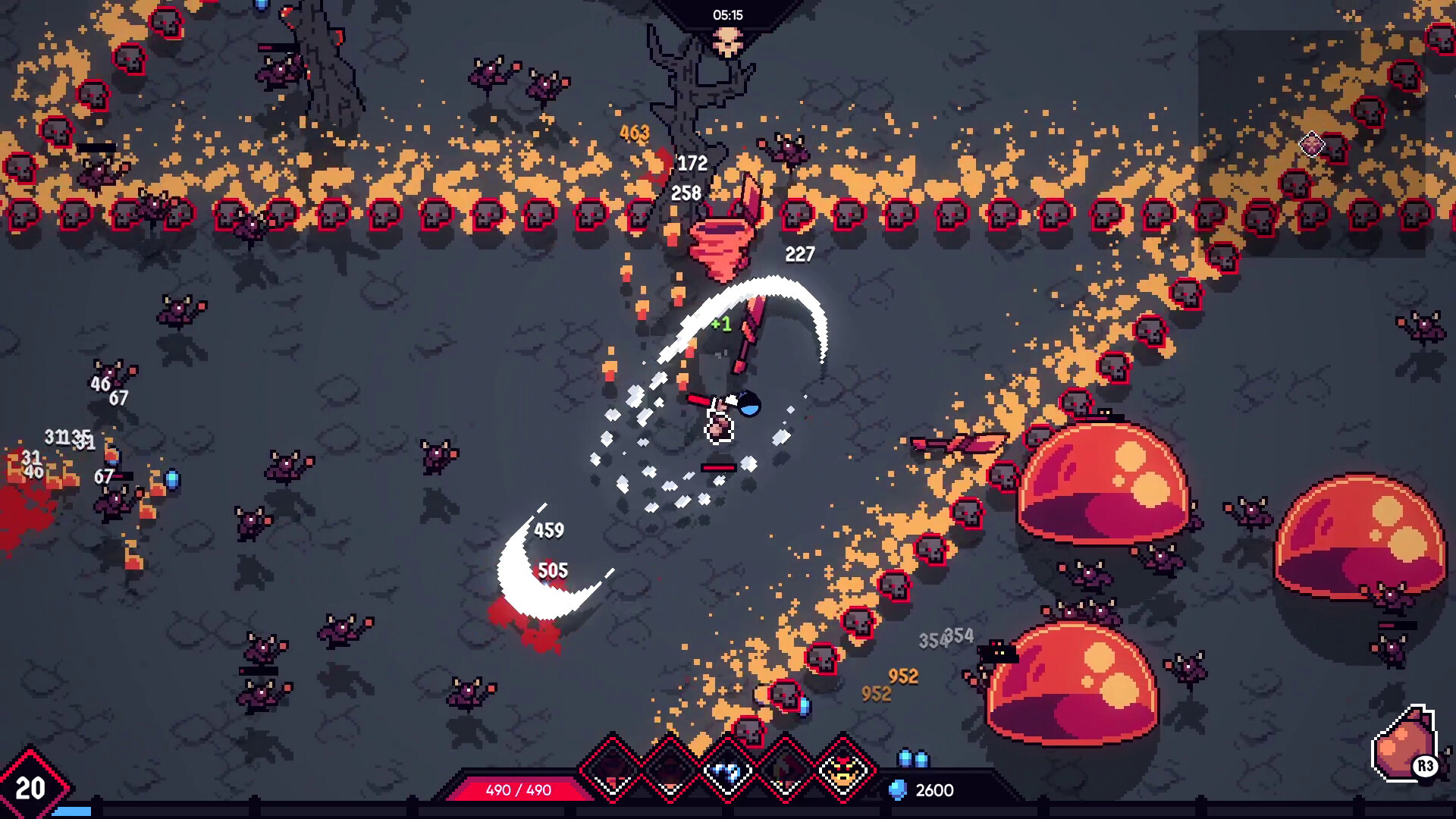 Official Asgard's Fall screenshot showing combat effects and build choices during a run