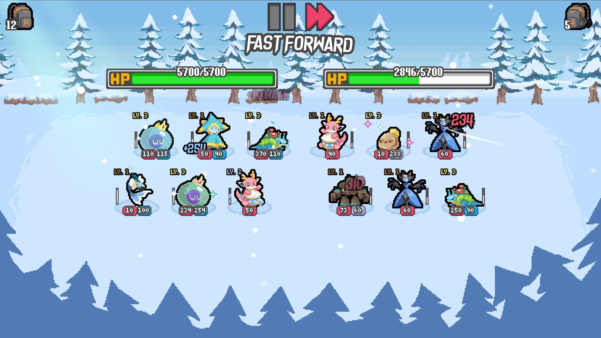 Official Batomon Showdown screenshot showing team construction, trinkets, or upgrade choices