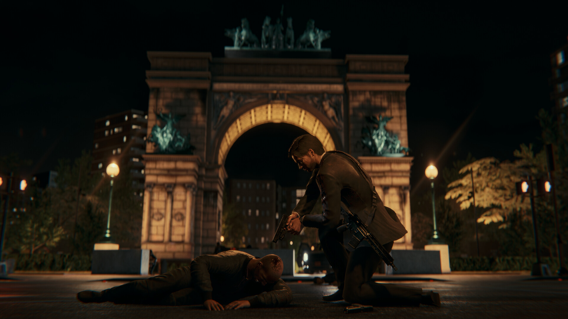 Official BLACKWOOD screenshot showing combat, movement, and cinematic framing