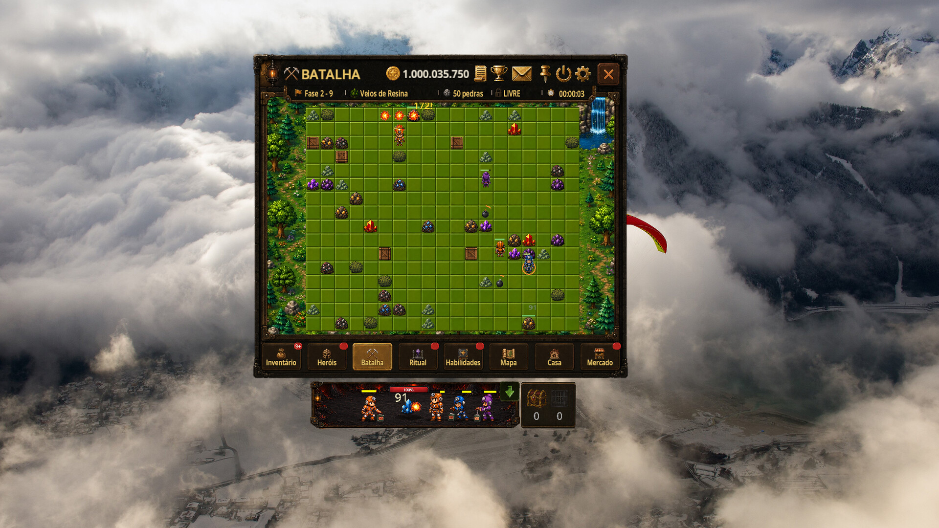 Official Bomb Farm screenshot showing the idle squad, mining field, and reward interface