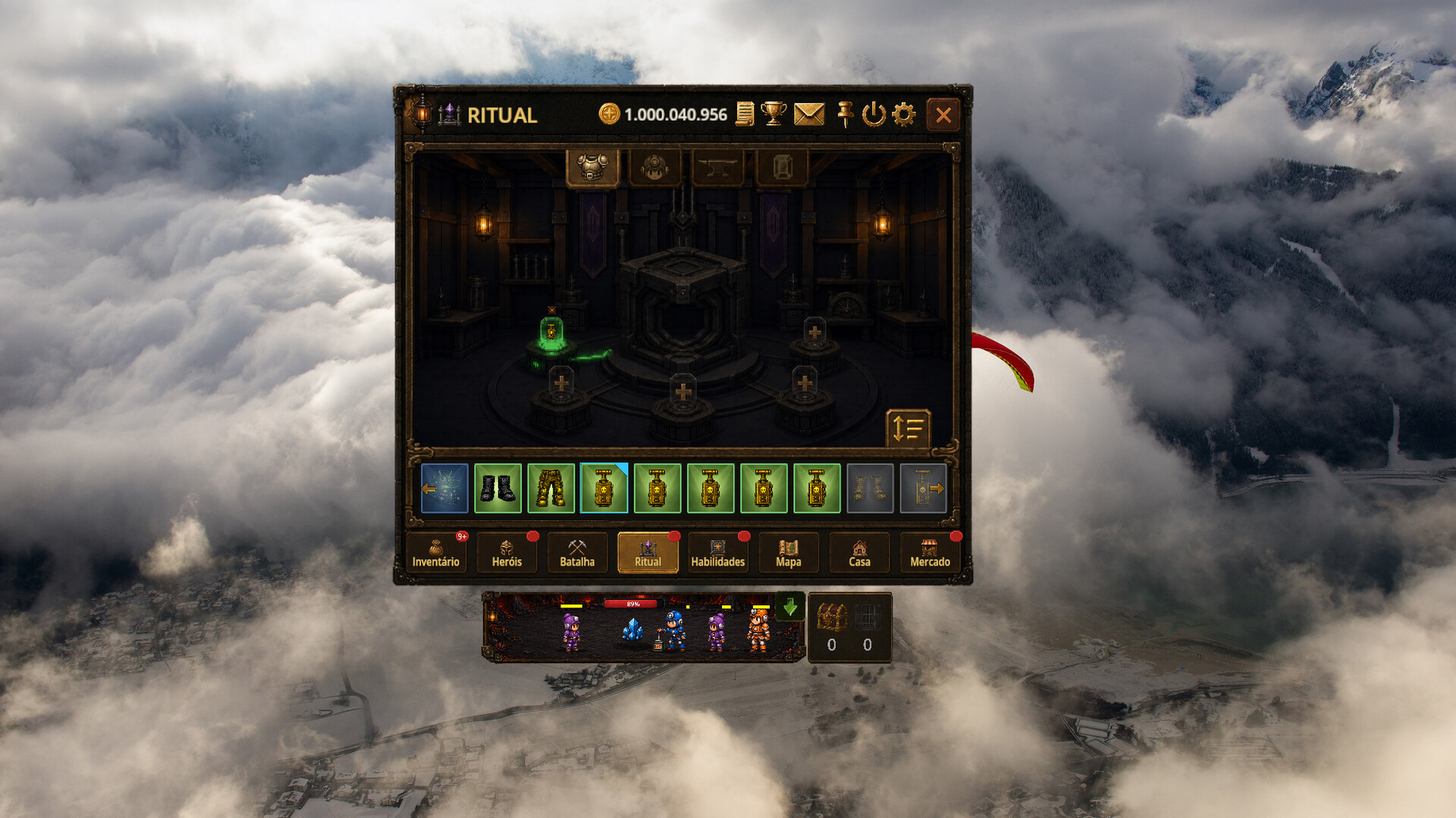 Official Bomb Farm screenshot showing character management, equipment, and progression systems
