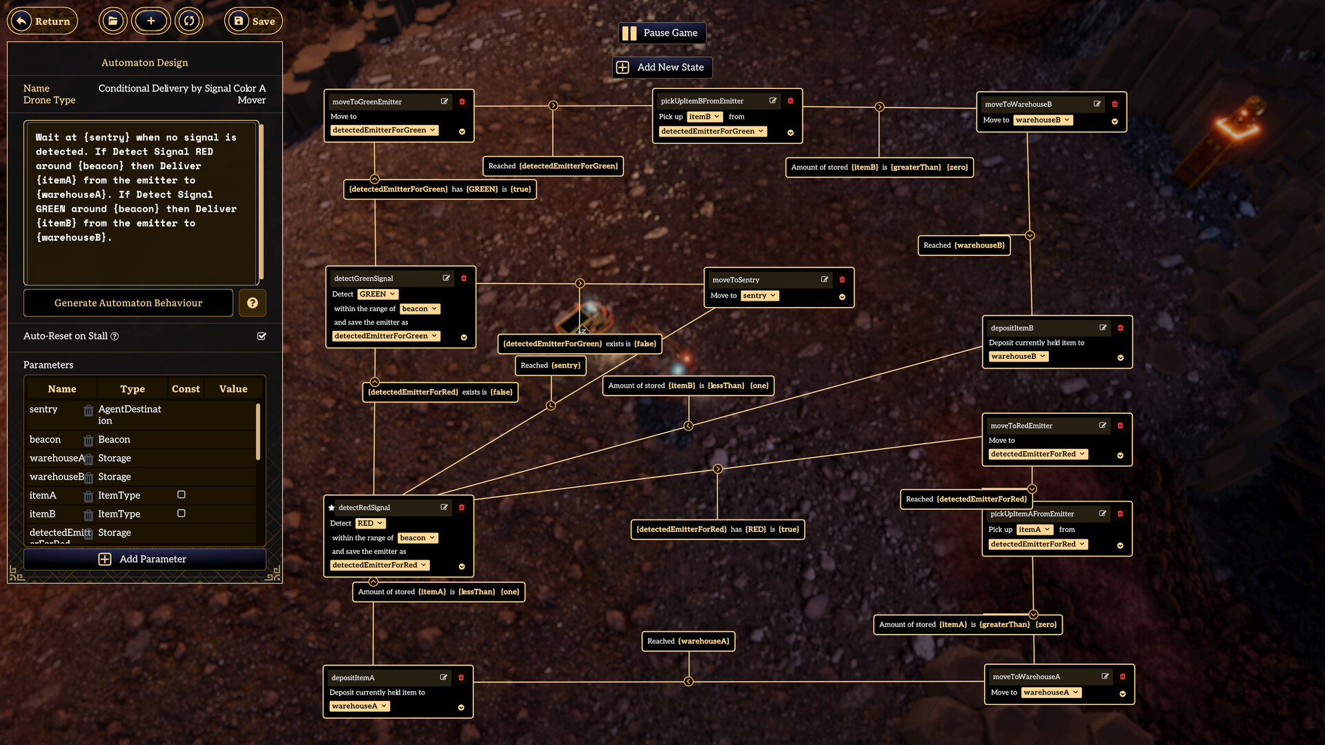 Official Brave New Wonders screenshot showing a larger automated base and production network