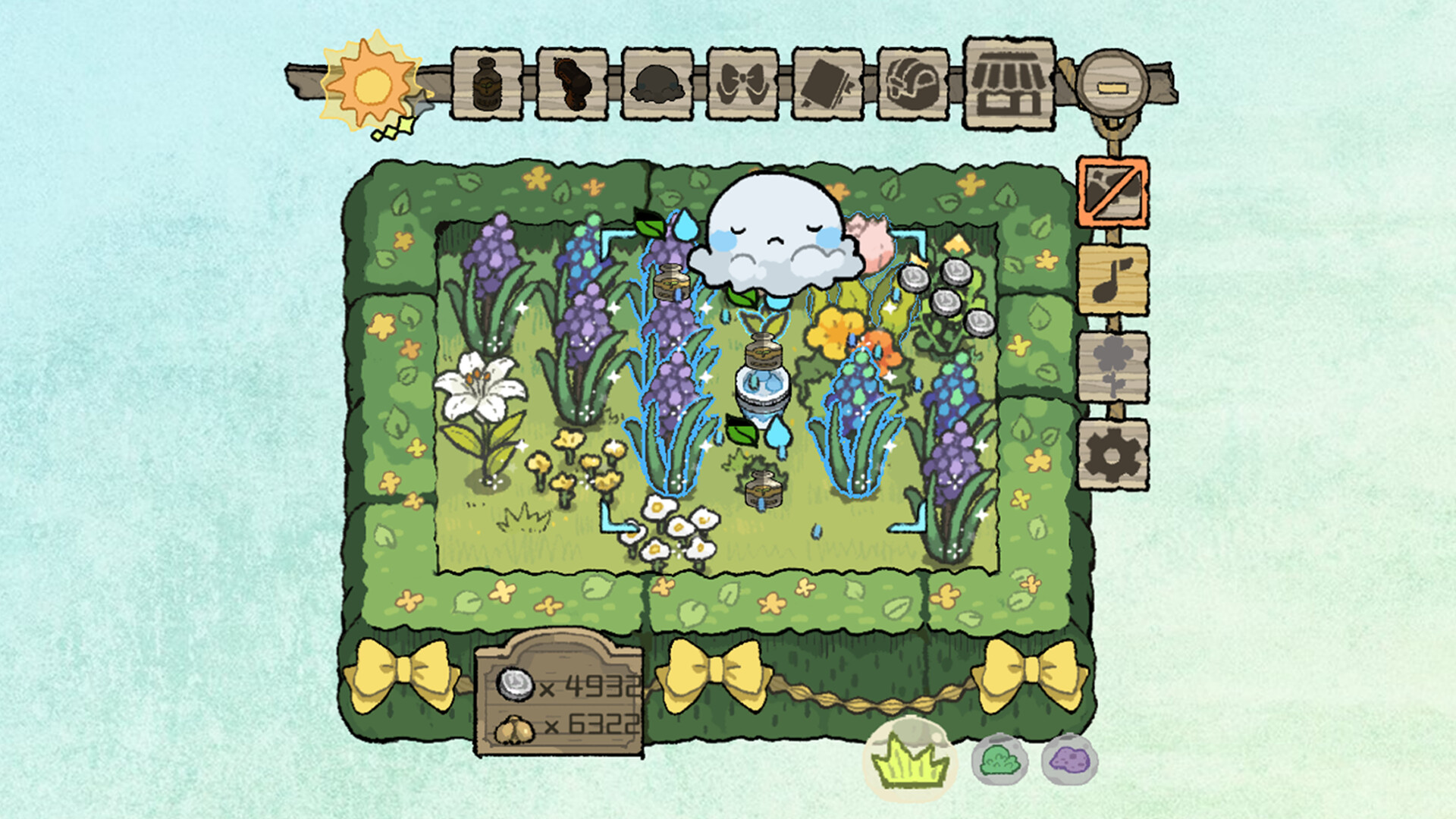 Official BuGarden screenshot showing plants, garden tools, and the desktop companion layout