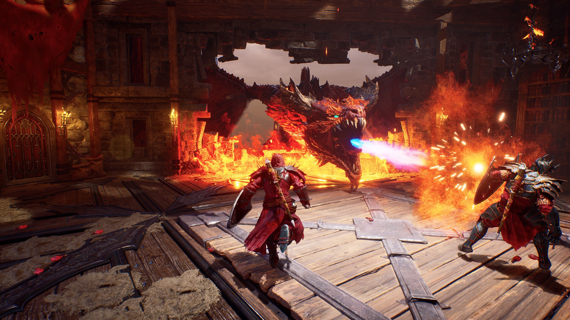 Official Crimson Moon screenshot showing multiple enemies and overlapping combat effects