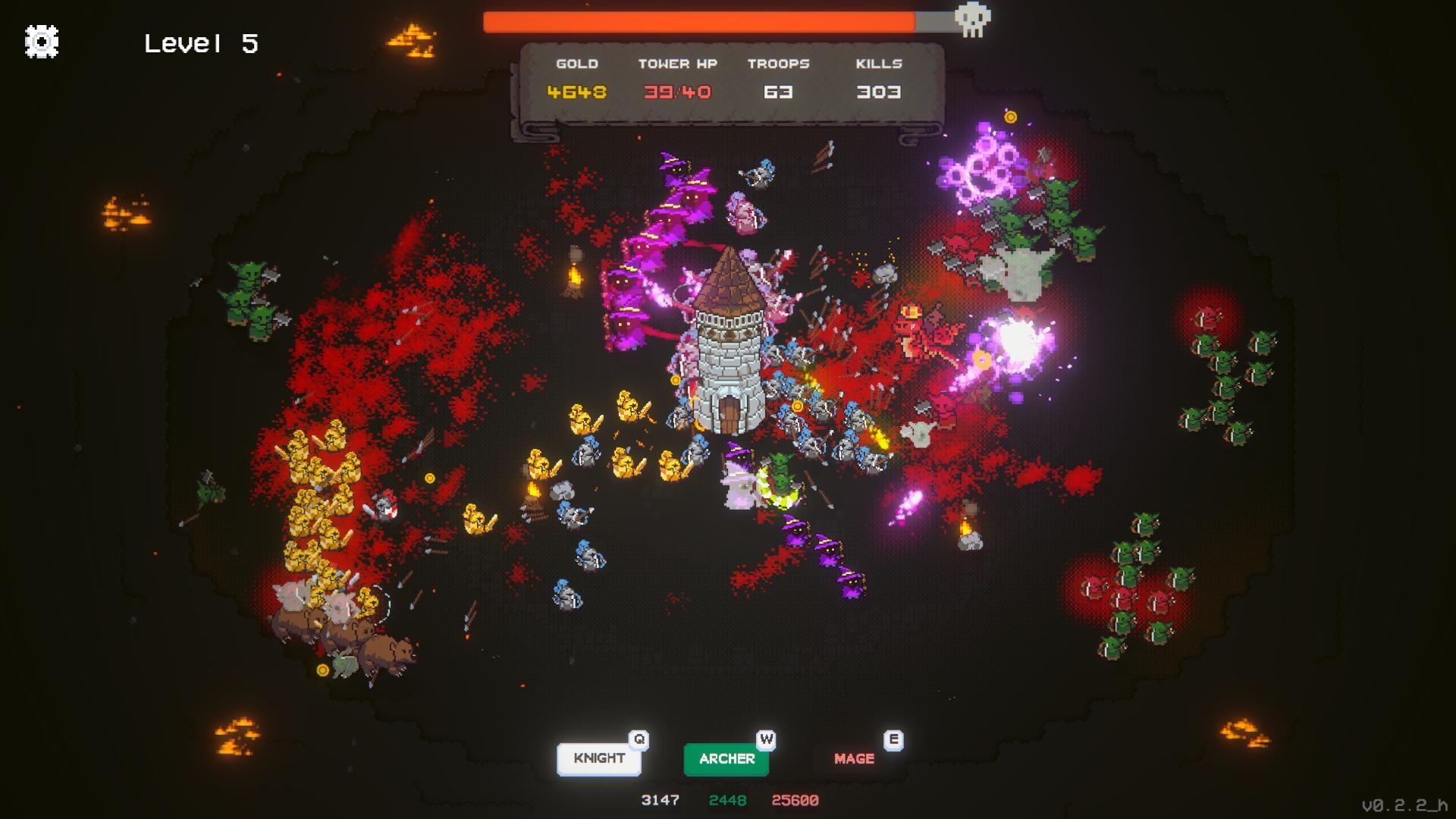 Official Crown Siege screenshot showing a late battle with a much larger mixed army and magical effects