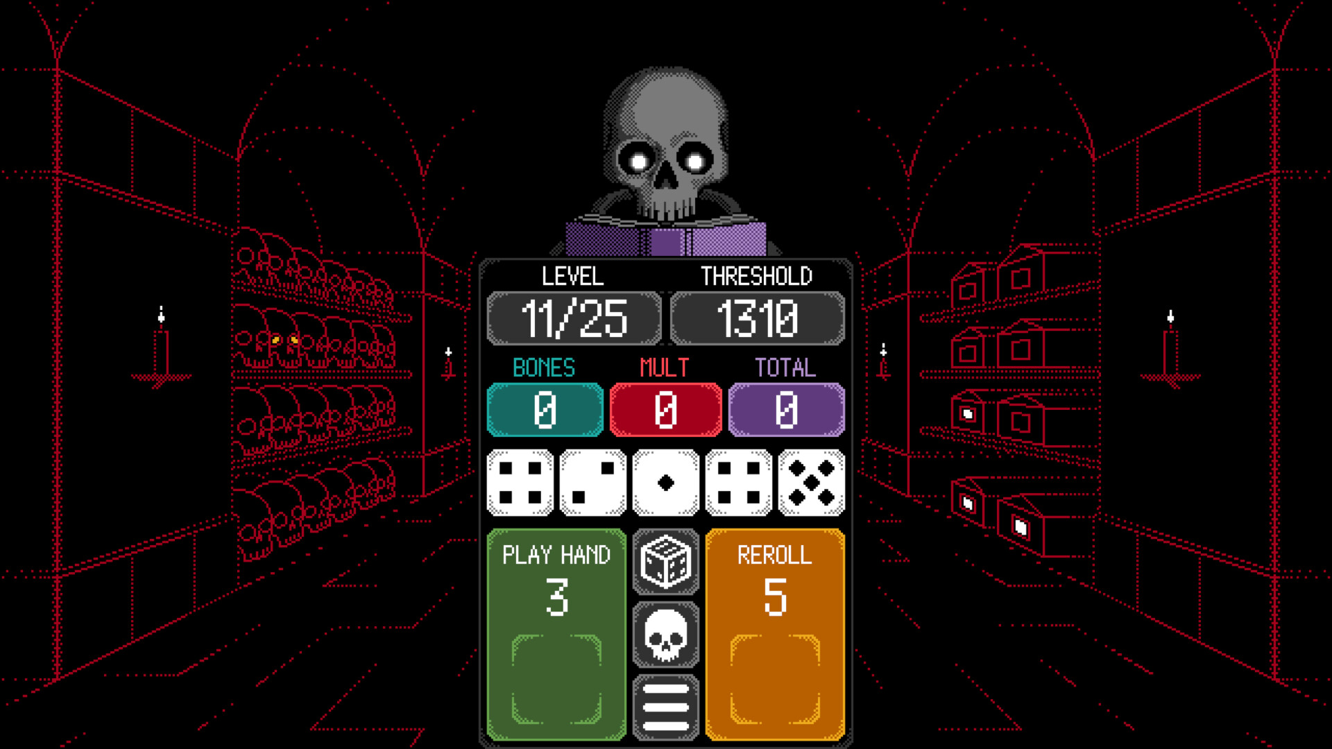 Official Dice of Kalma screenshot showing a later-stage scoring board and progression choices