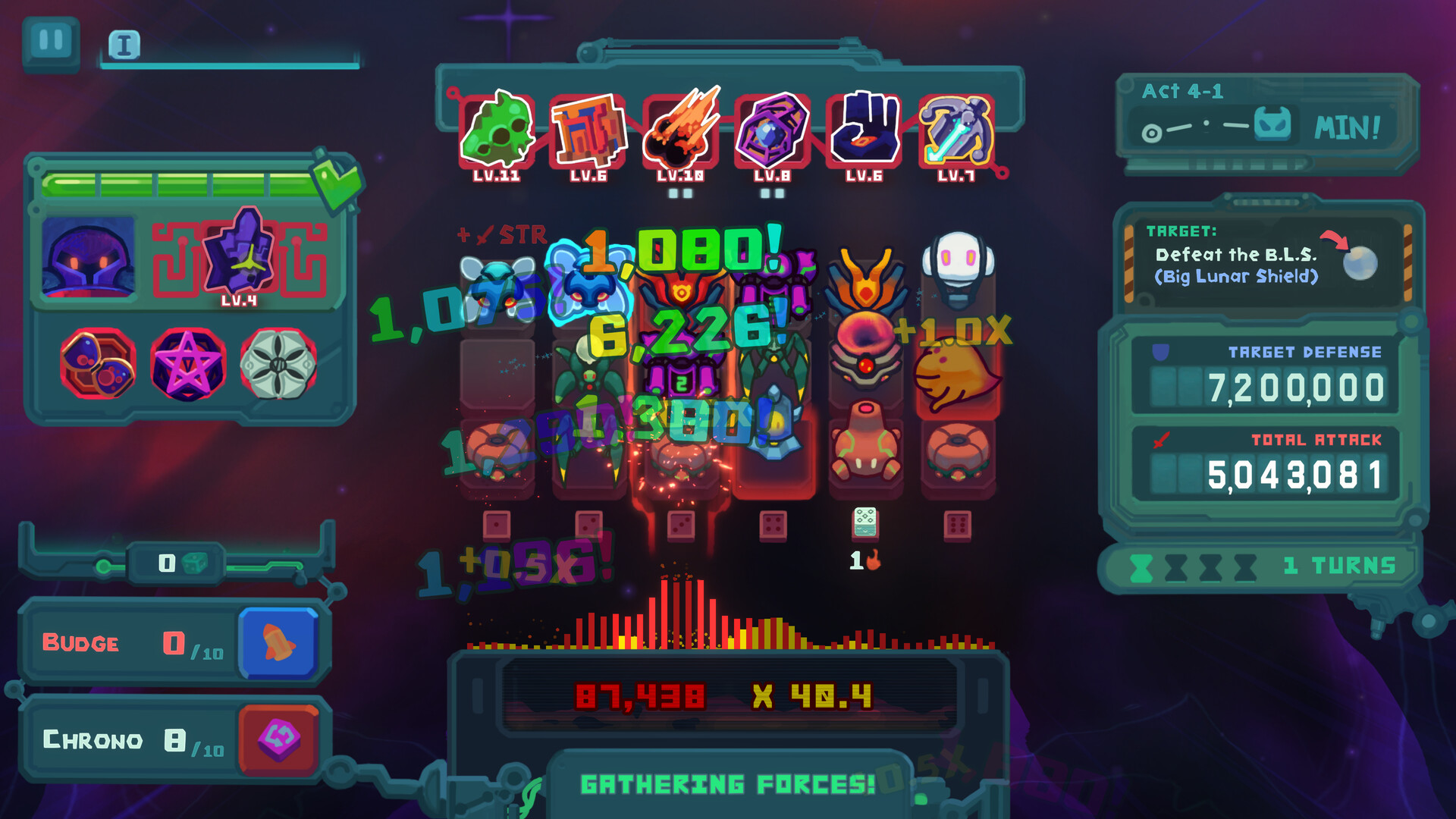 Dicevaders run interface with dice and upgrade choices
