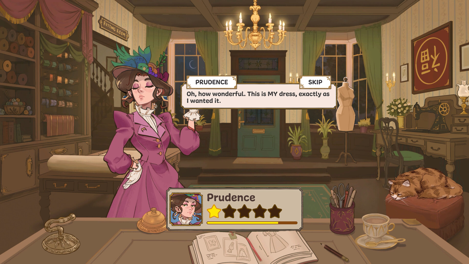 Official Dressmaker screenshot showing fabric selection and the dressmaking workspace