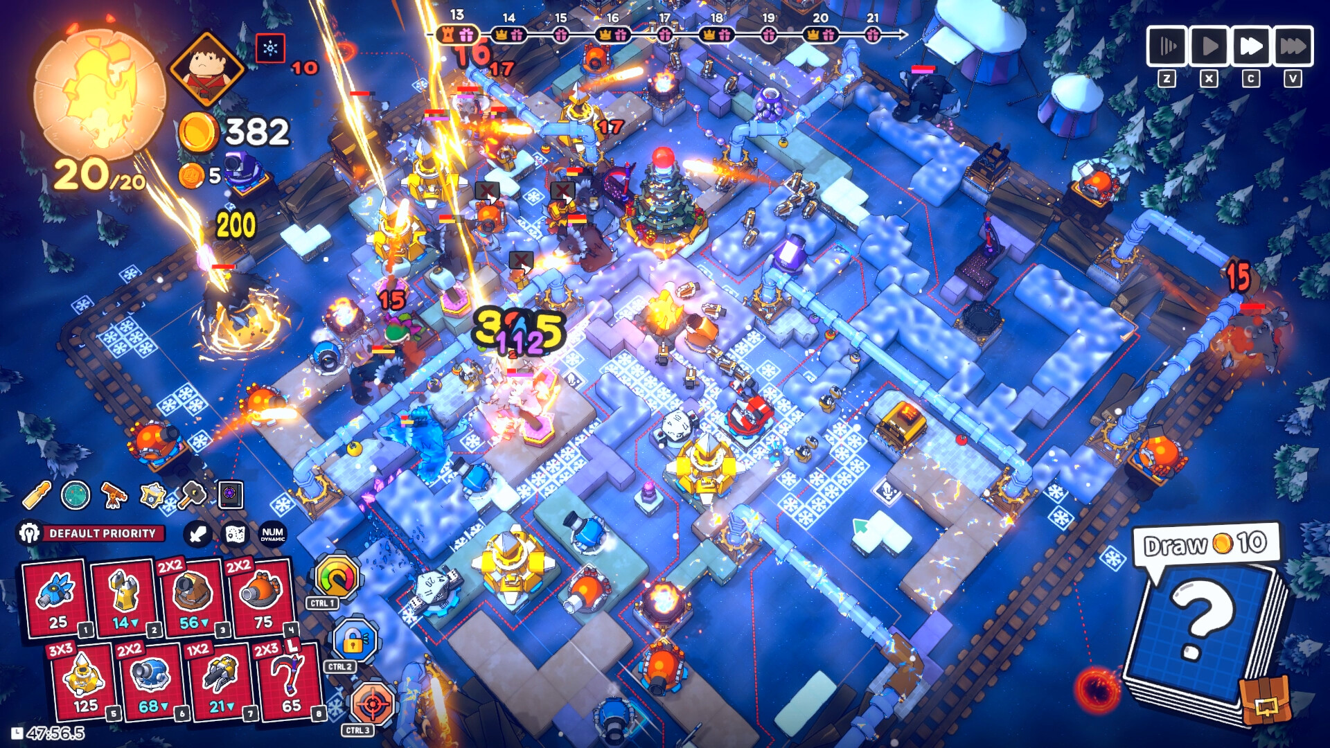 Official Emberward screenshot showing a later defensive layout with multiple tower types