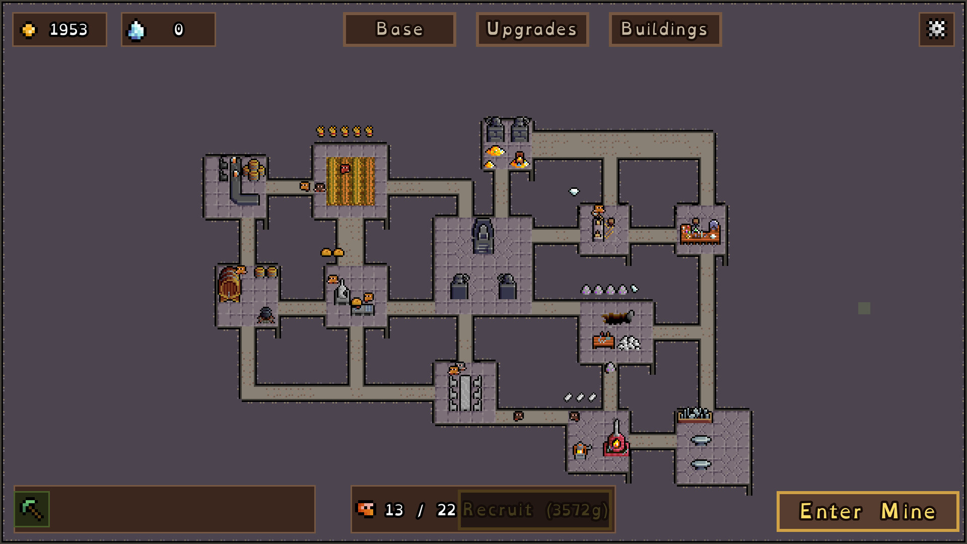 Official King in the Mountain screenshot showing a route drawn through a grid-based mine