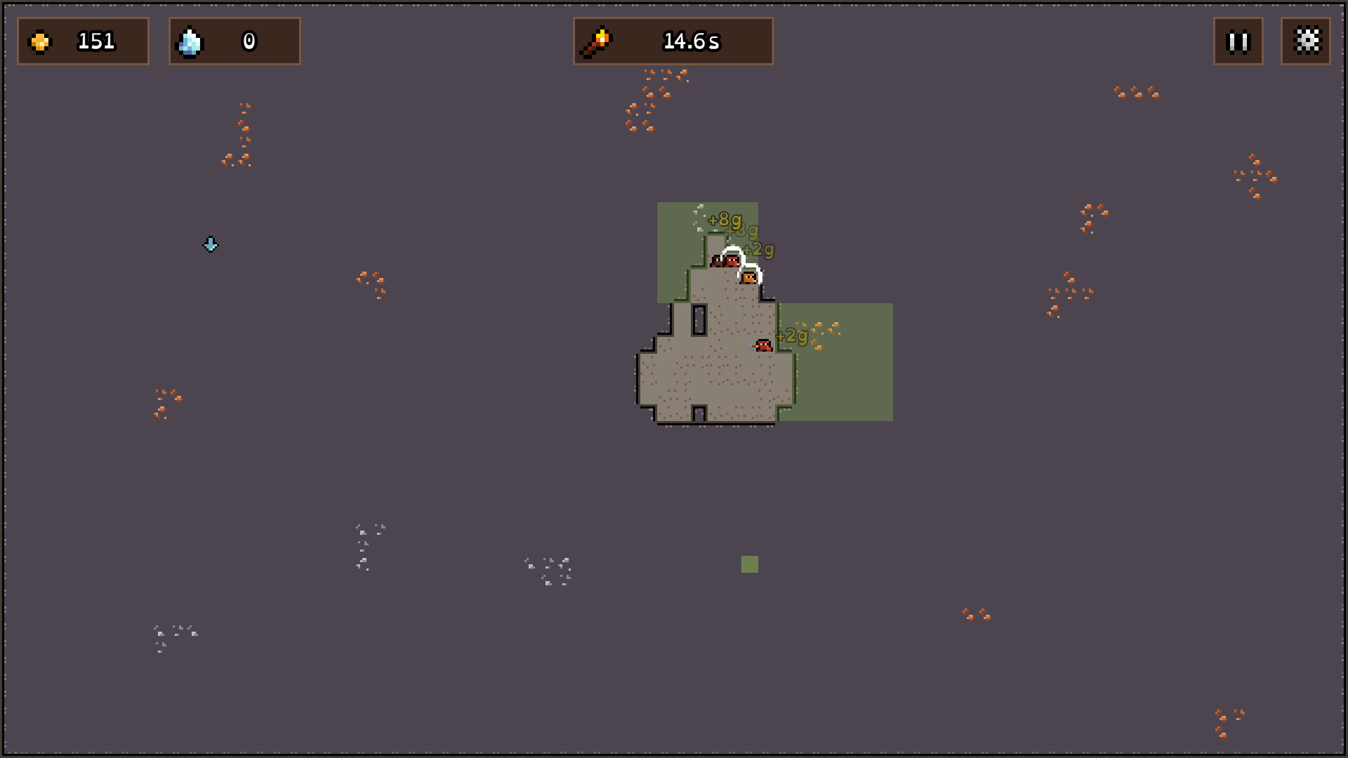 Official King in the Mountain screenshot showing dwarf workers, ore pockets, and limited expedition resources
