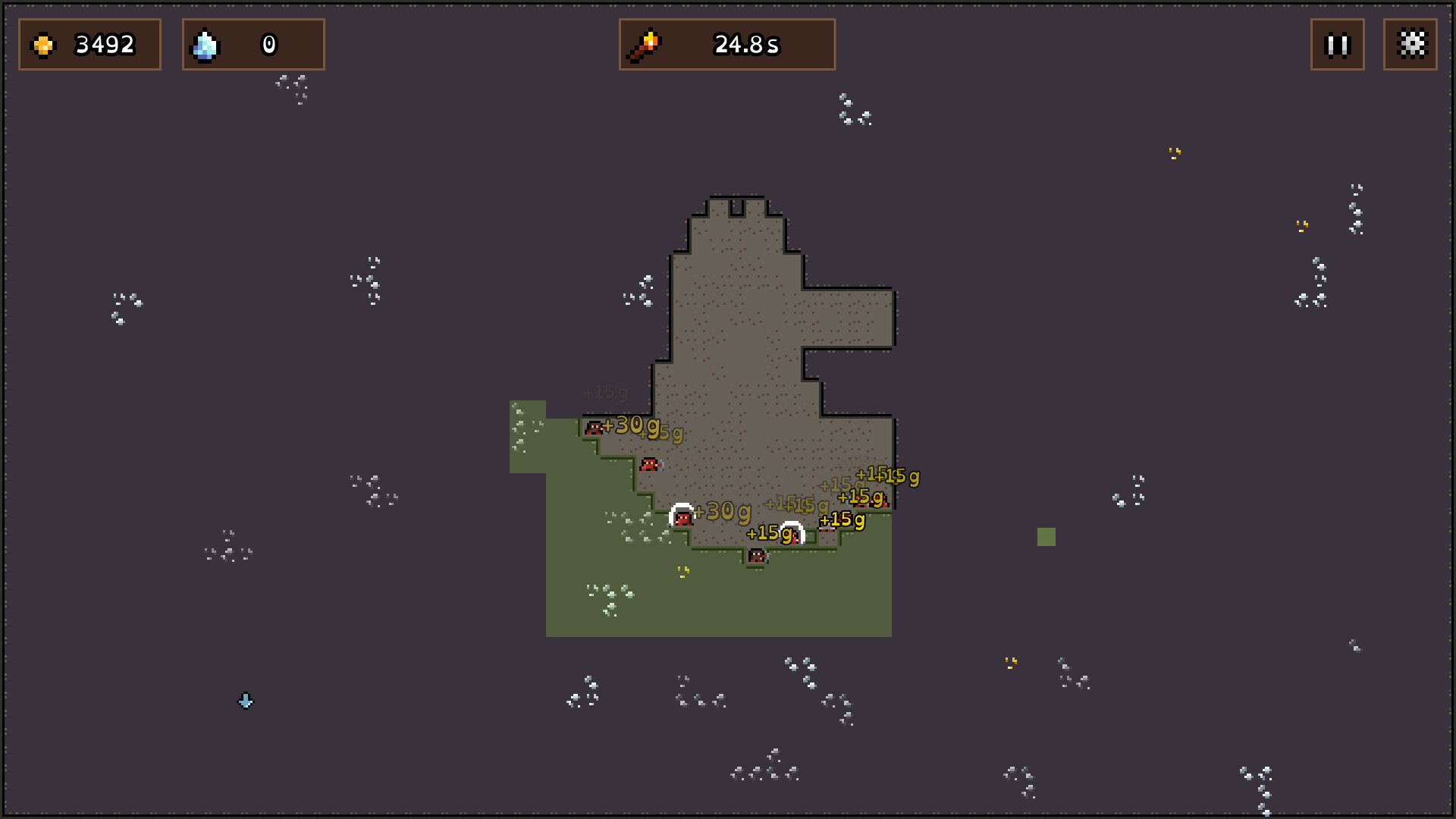 Official King in the Mountain screenshot showing the surface kingdom and building progression