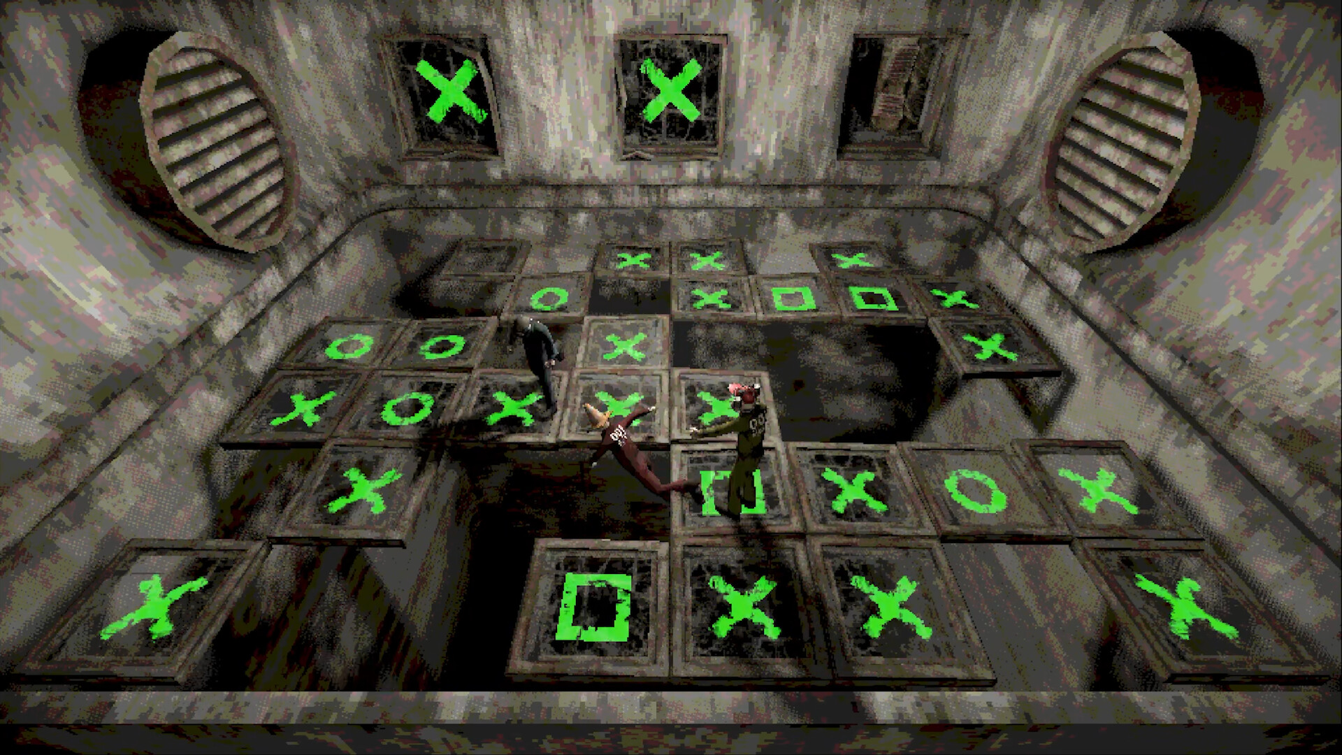Official Machine Party screenshot showing friends making a risky choice during a minigame