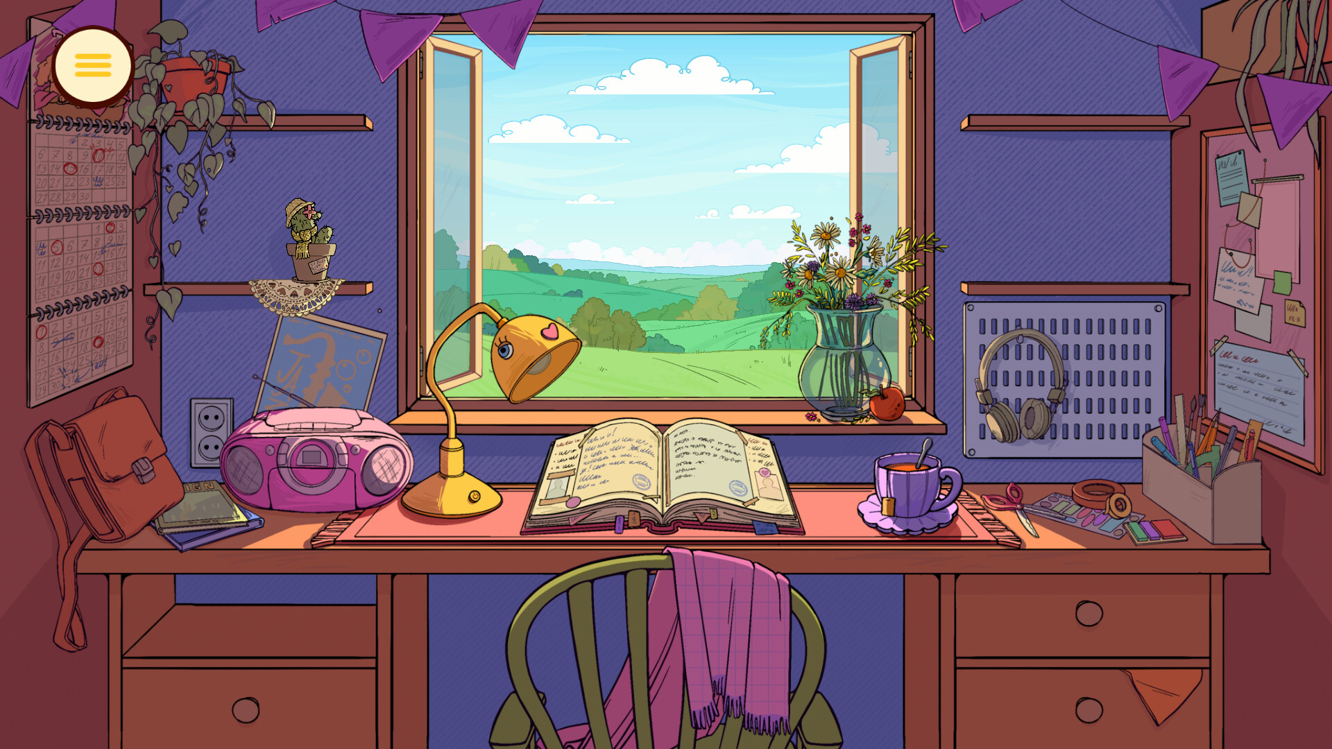 Official Neat! screenshot showing a cluttered pixel-art room prepared for organization