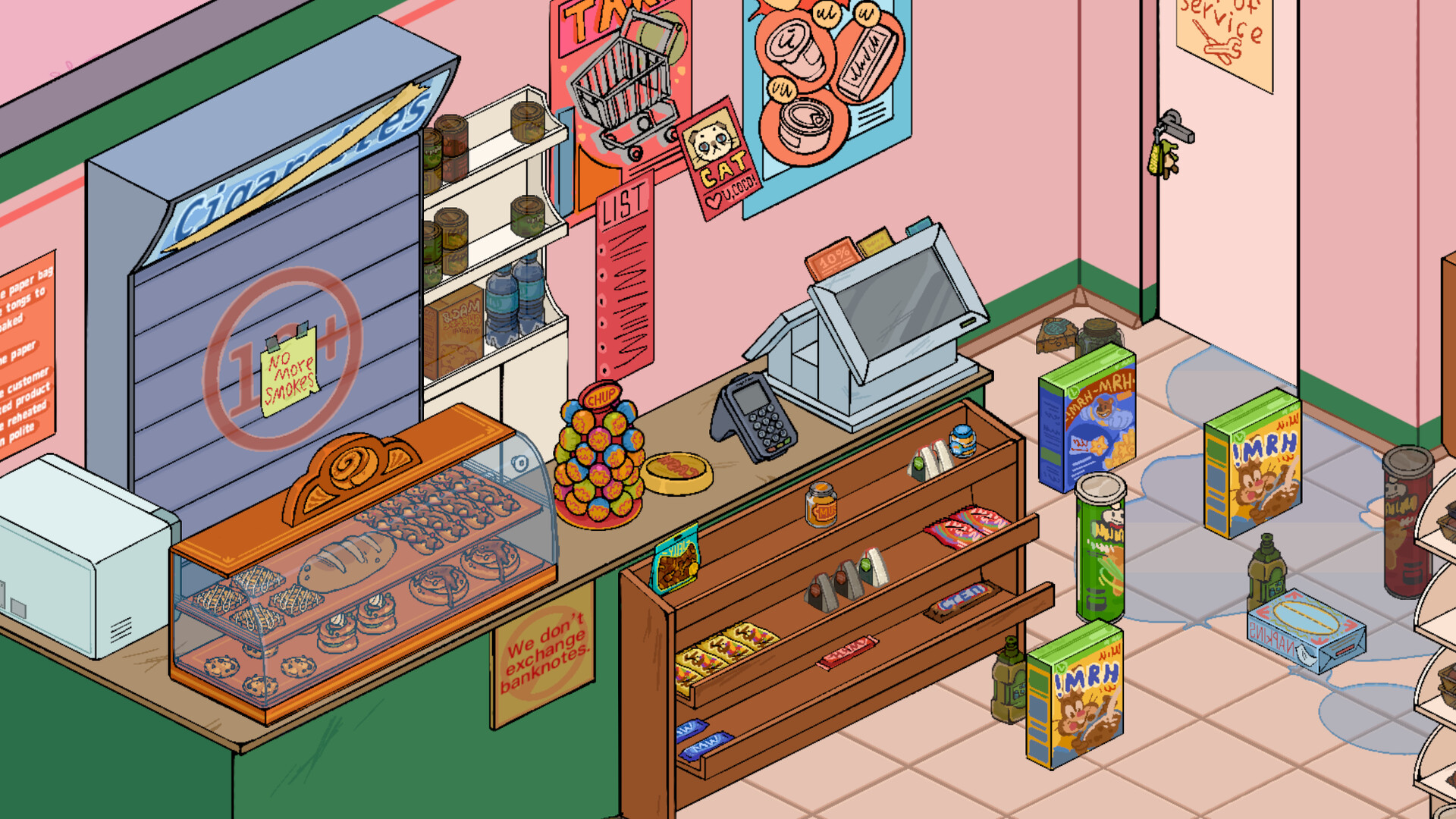 Official Neat! screenshot showing pixel-art objects arranged across shelves and storage