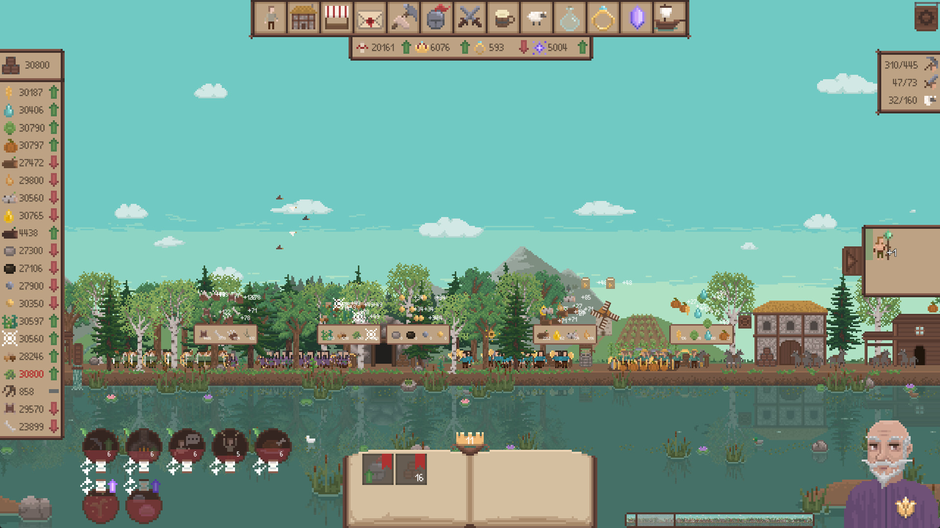 Official Next Reign: Kingdom screenshot showing its pixel settlement and resource systems