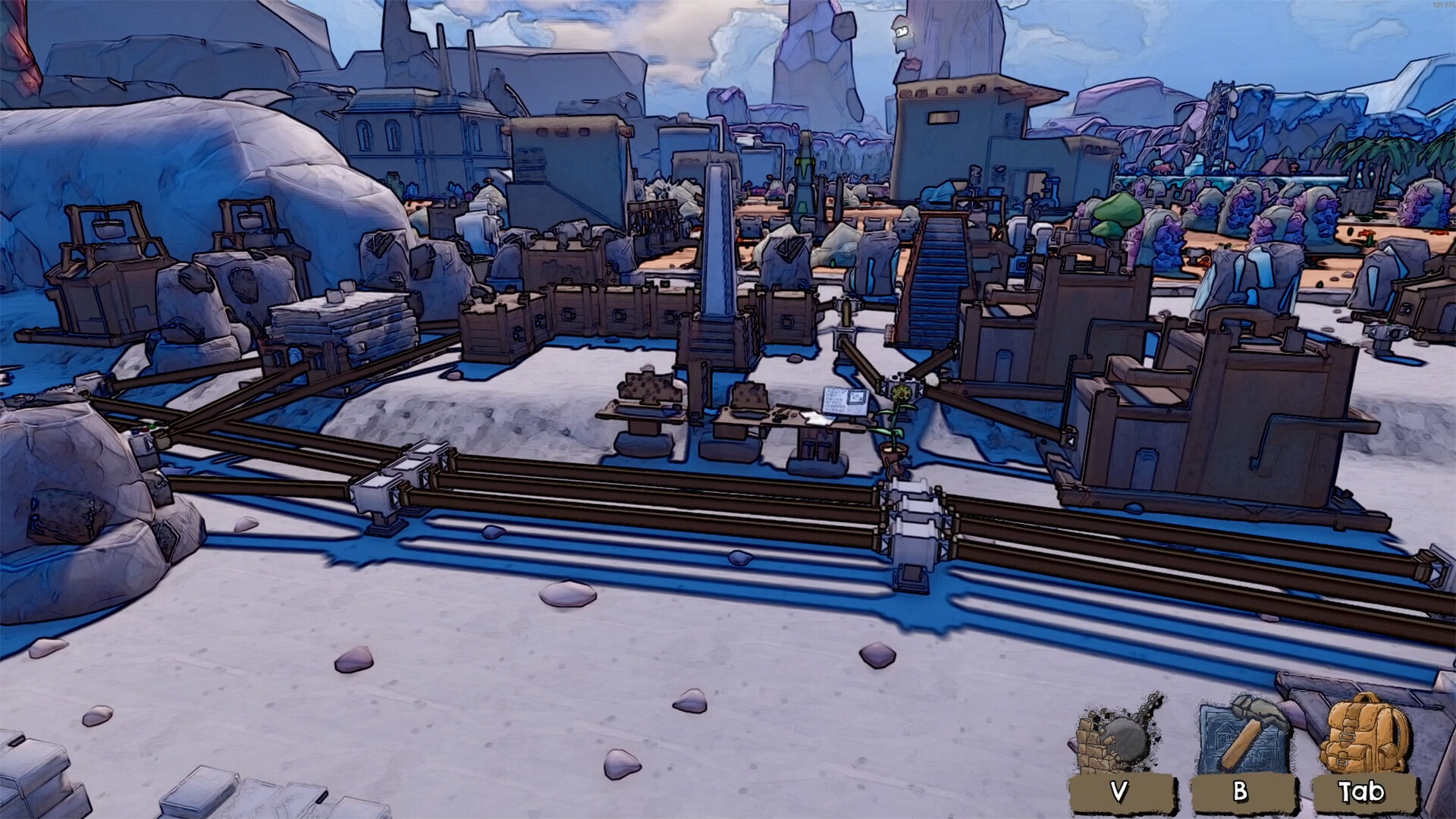 Official Nightwater screenshot showing later island construction and automation growth