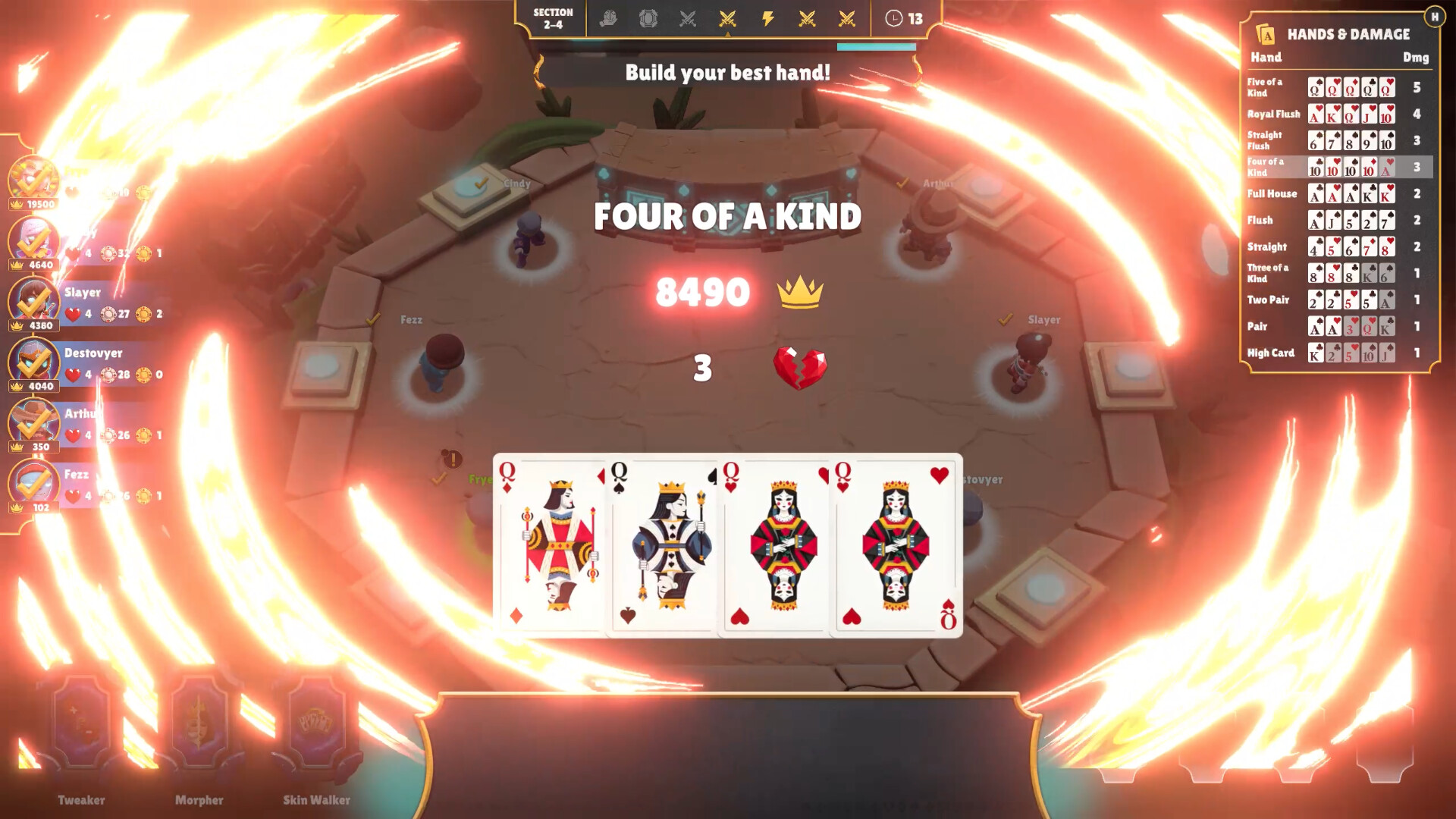 Official One Last Hand scene showing the secret bidding table and competing card choices