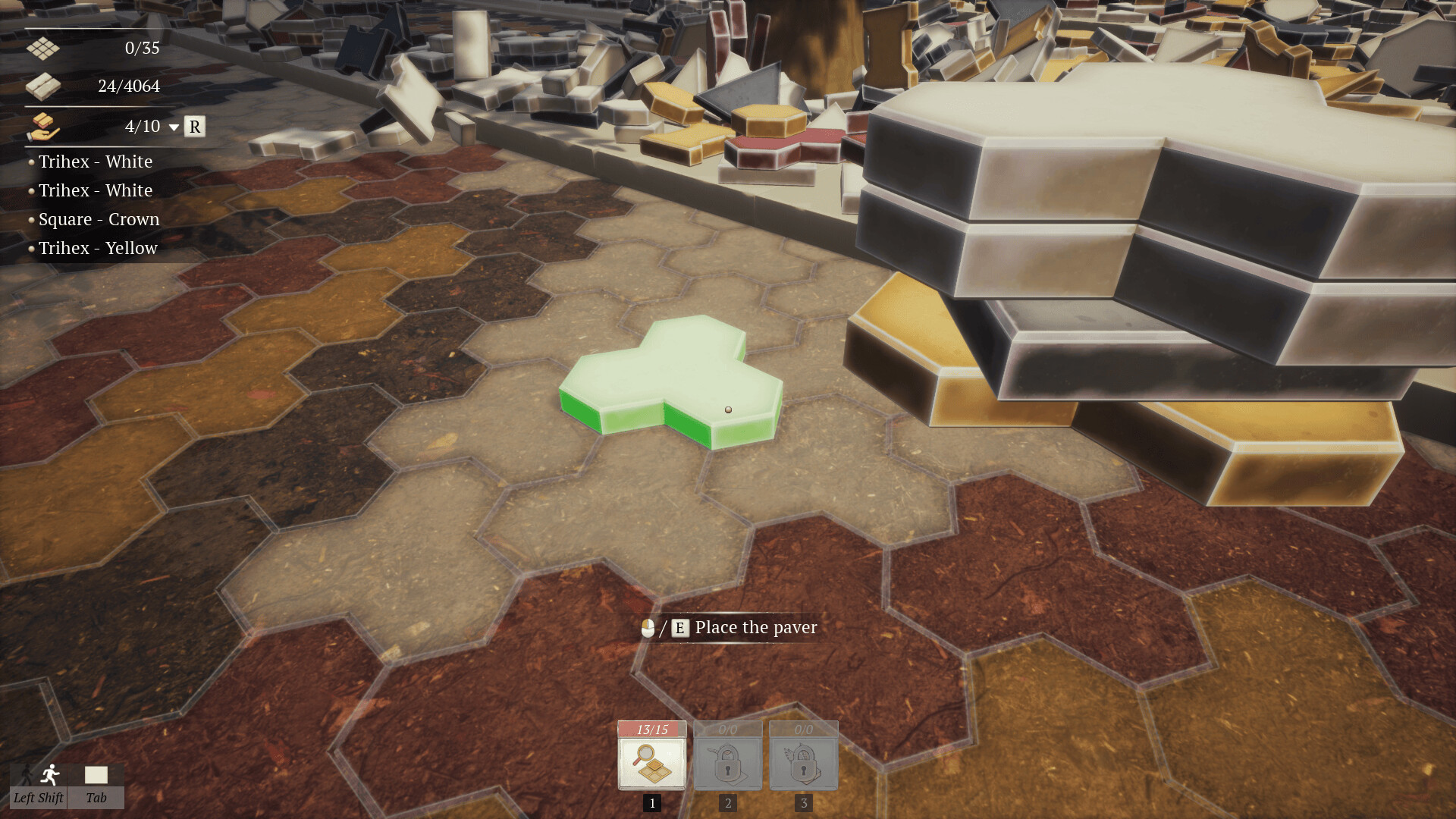 Official Paver screenshot showing a highlighted tile placement on the emerging geometric floor