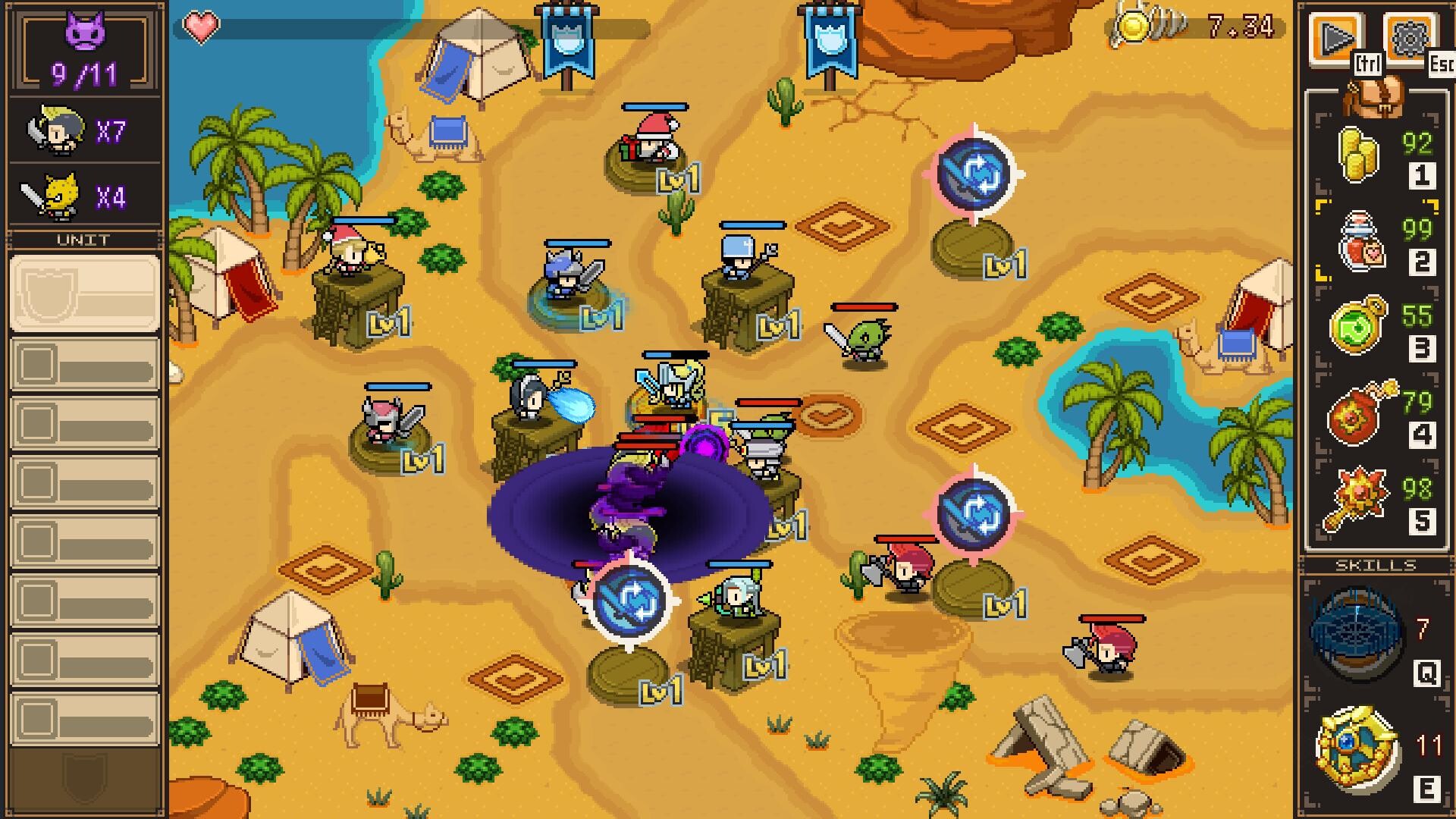 Official PixelHeroScramble Plus screenshot showing a different biome, large wave, and interface layout