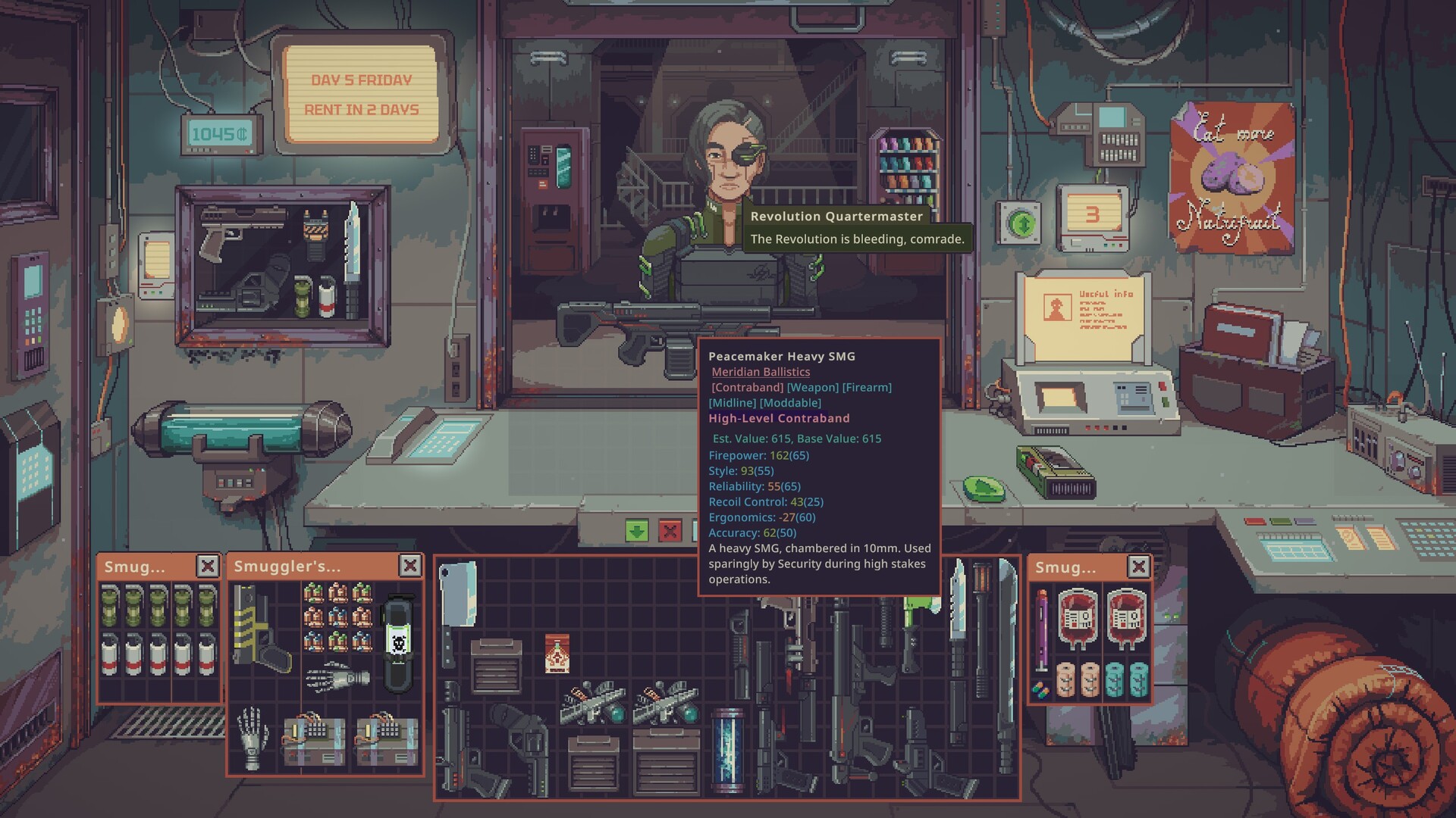 Official screenshot showing merchandise, customers, and shop-management decisions