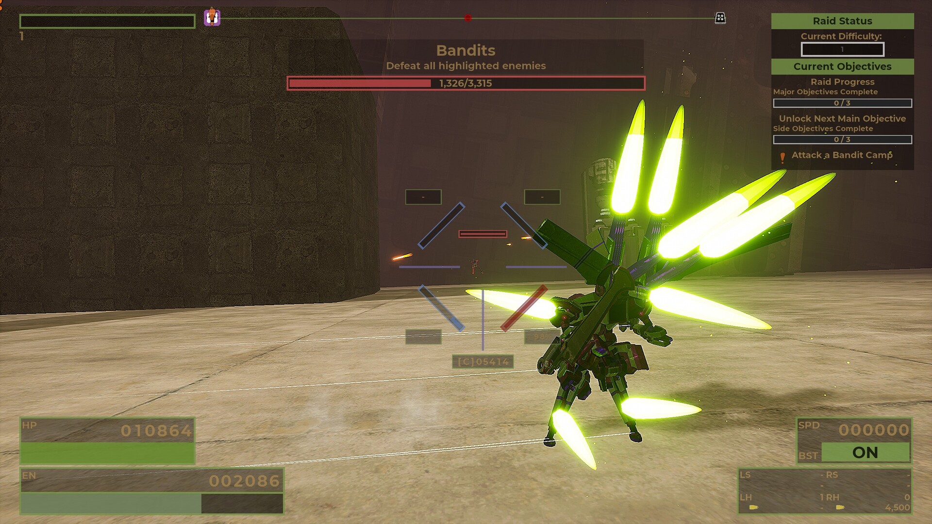 Official RIG Riot screenshot showing a customized mech moving through an open combat arena