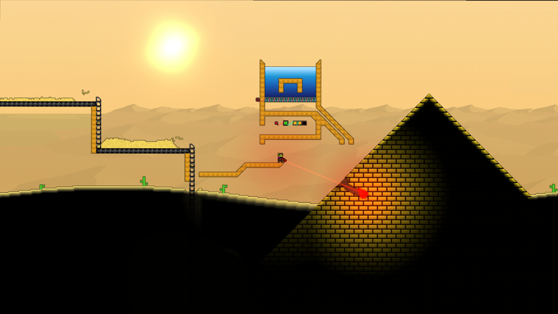 Official Sandustry screenshot showing belts, containers, and material flow inside a growing factory