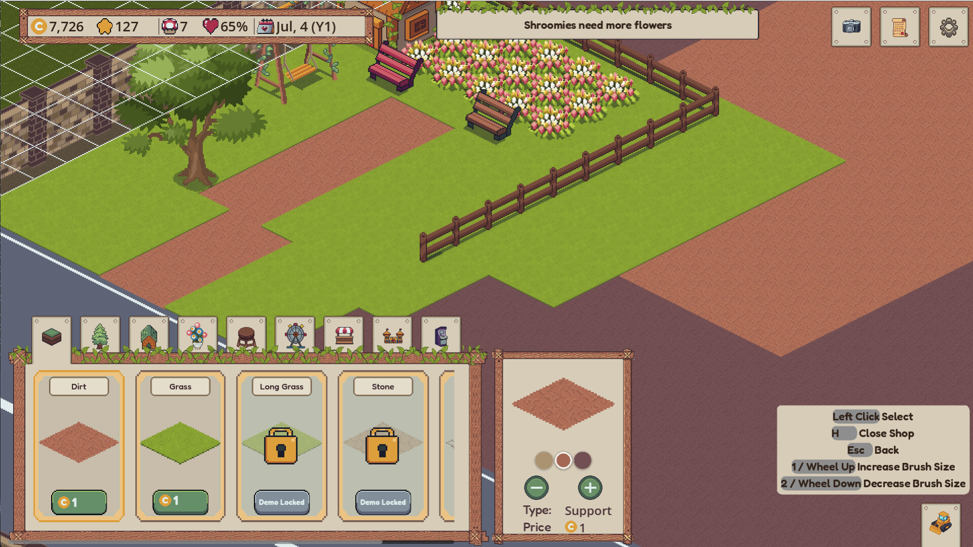 Official Shroomy Garden screenshot showing visitors interacting with a decorated park layout
