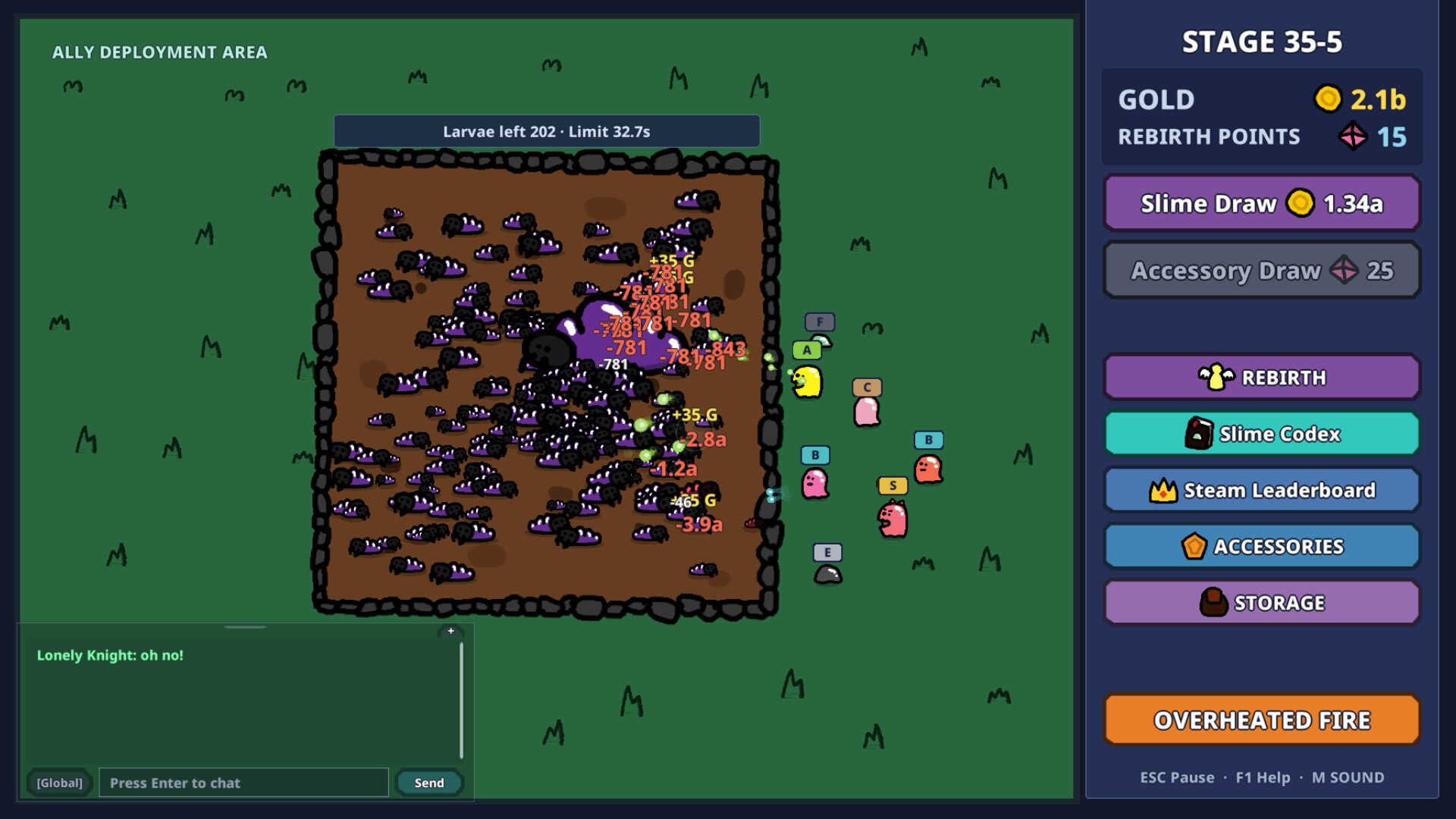 Official Slime Trader screenshot showing later-stage projectile effects