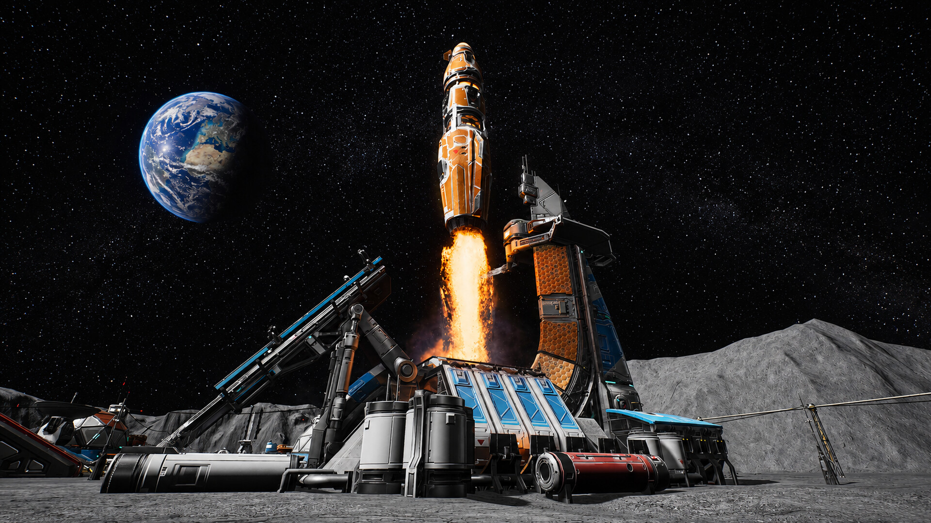 Official The Crust screenshot showing a large automated lunar base on the surface