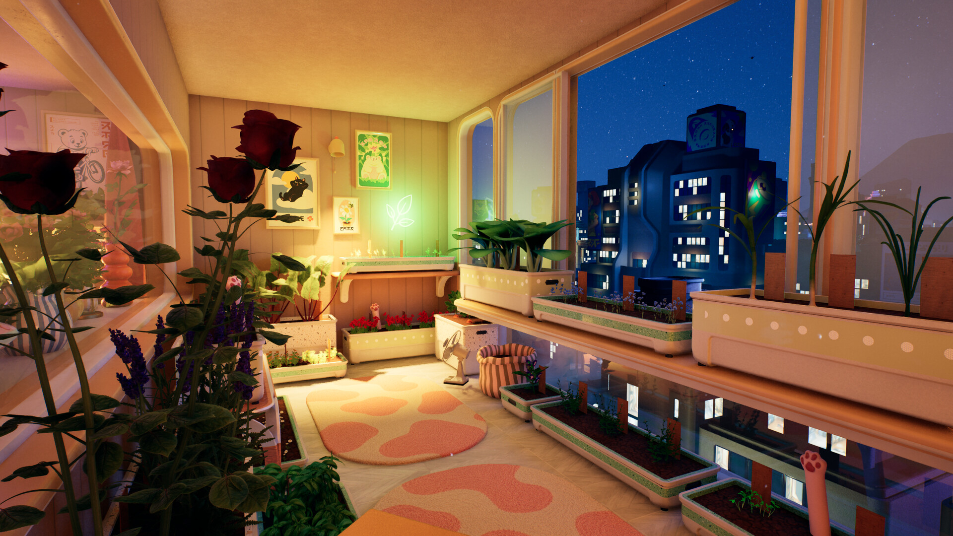 Official Tiny Eden screenshot showing gardening interactions and room-scale progression