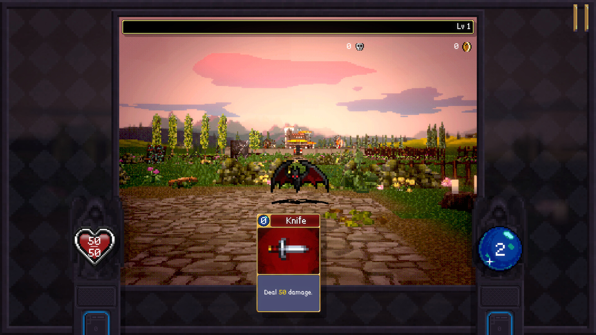 Official Vampire Crawlers screenshot showing first-person dungeon exploration and card-based combat