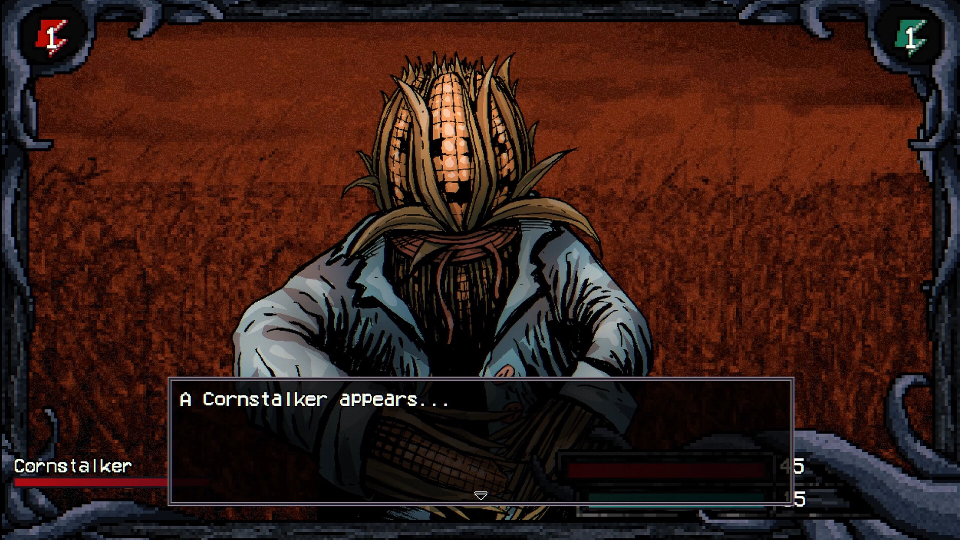 Official Welcome to Elderfield screenshot showing the hand-drawn farm and unsettling creatures