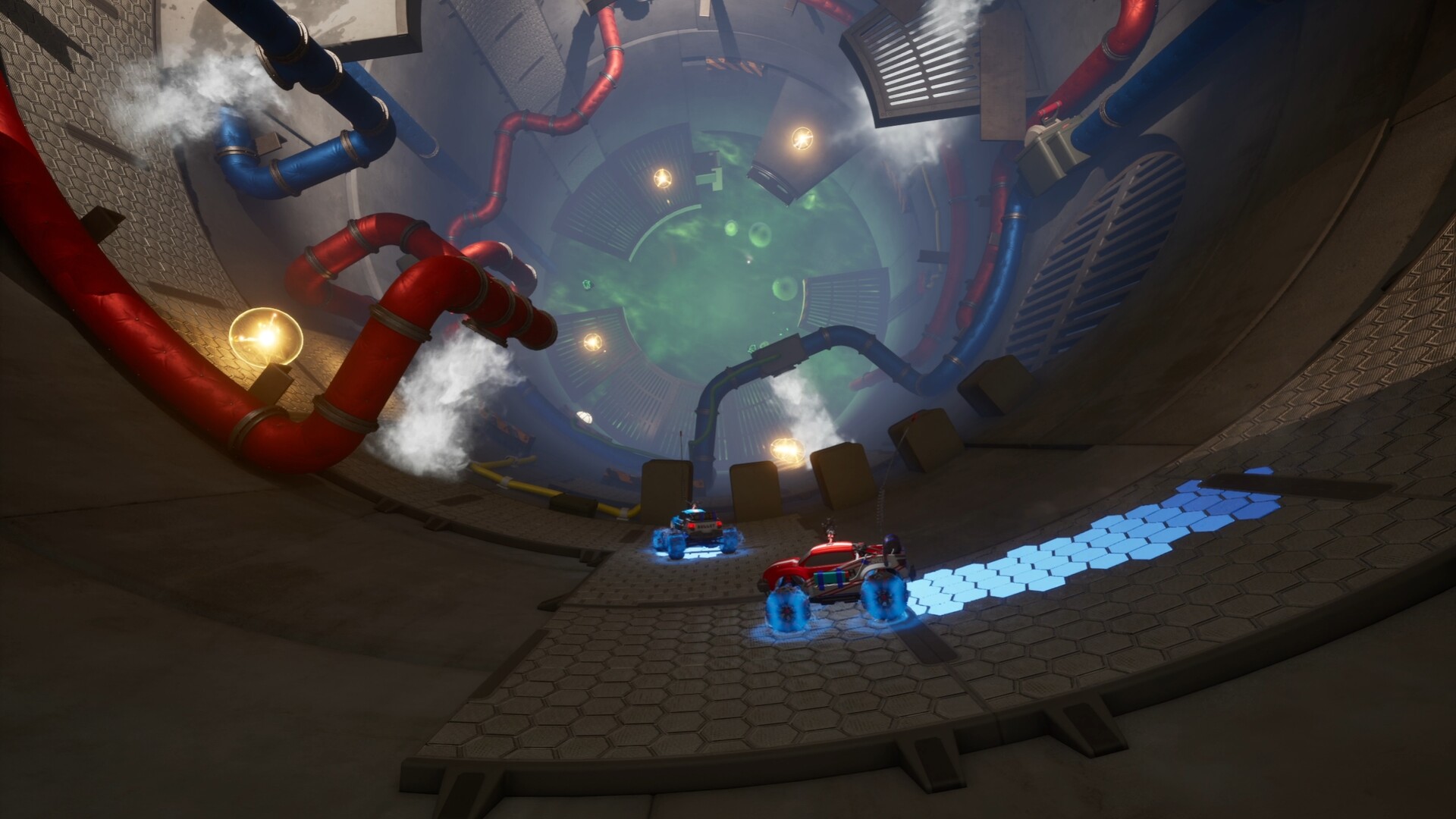 Official WheelMates screenshot showing cooperative interaction with machinery and environmental puzzles